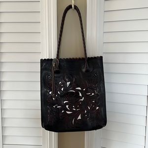 Patricia Nash Cavo Tote Tooled Brown/burgandy